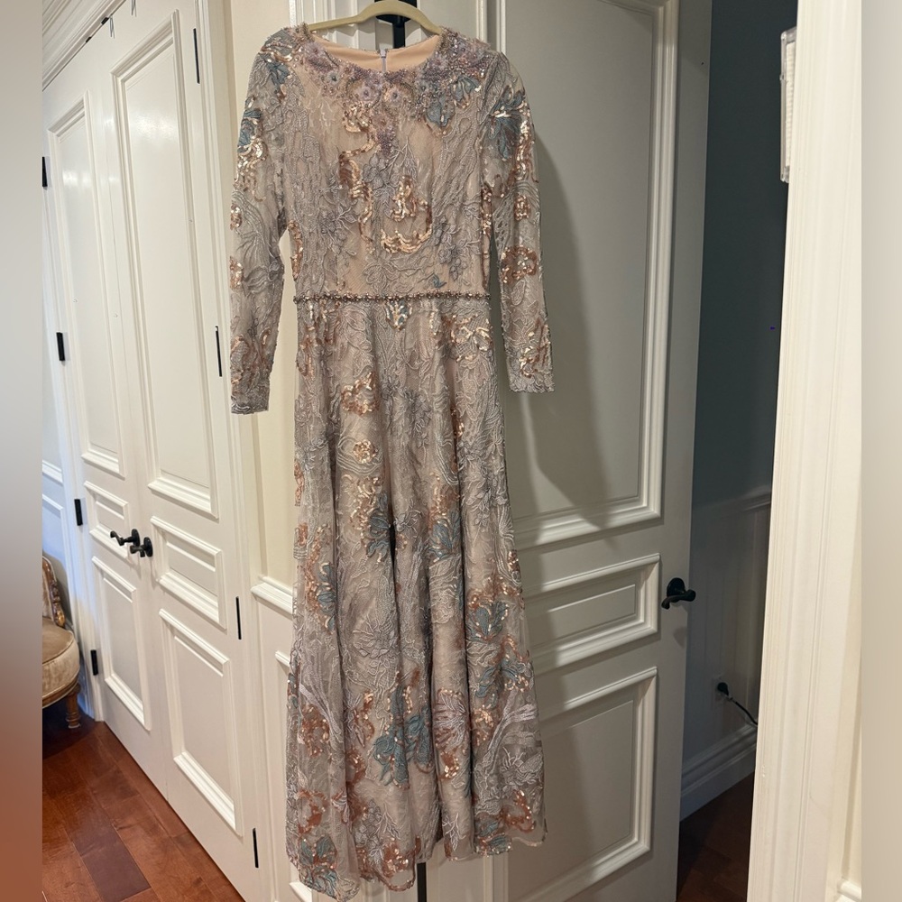 Mac Duggal Champagne and Metallic Dress